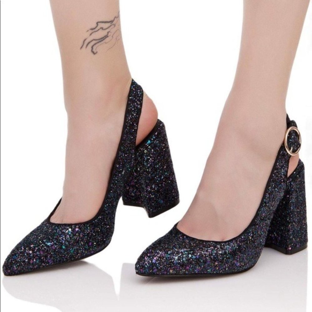 Shellys London Midnight Chester Slingback Heels - Size 8.5US 39EU